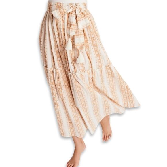 Mille Francoise Maxi Skirt Adjustable Tie Belt Stripe Cream/Pink Women's XL NWOT - Picture 1 of 9